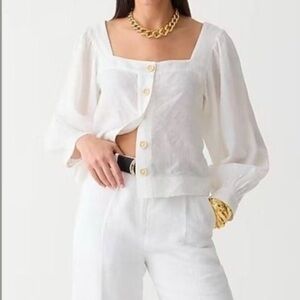 J. Crew White Square Neck
Button-Up Linen Peasant Top
